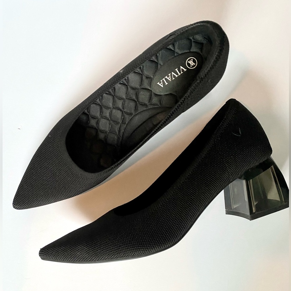 Vivava Aria Block Elegant Black Pointed-Toe Heels